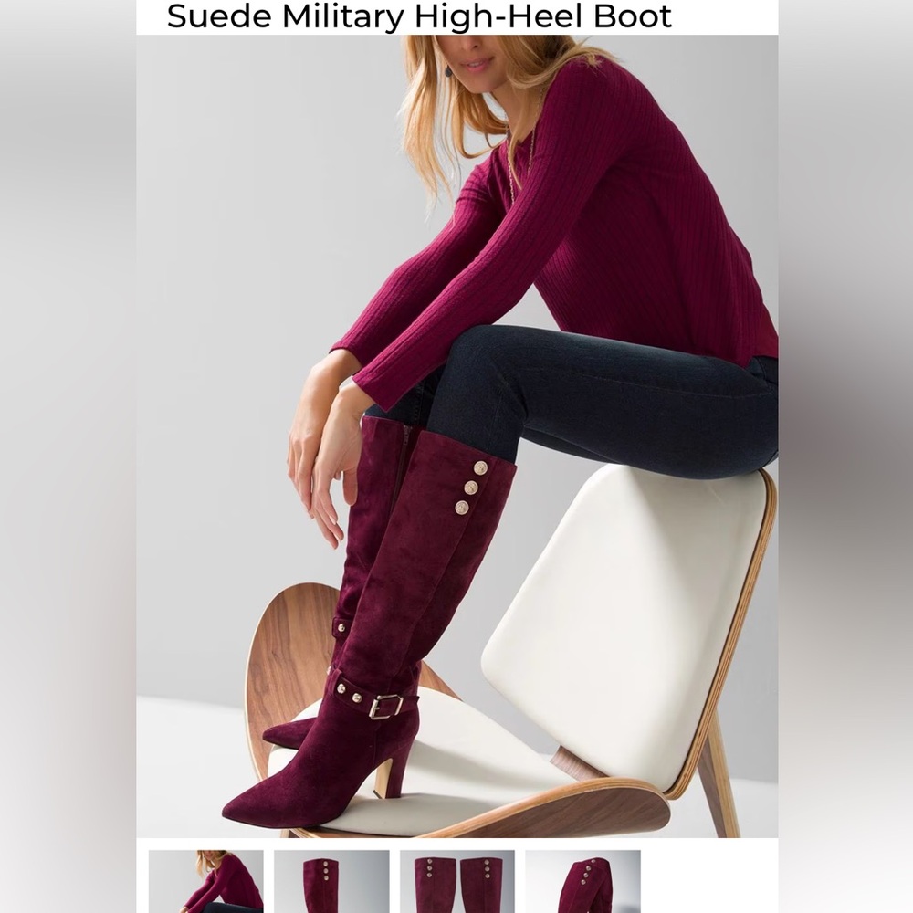 WHITE HOUSE BLACK MARKET 8.5 Suede Military High-Heel Boot in Burgundy